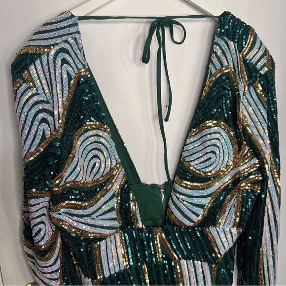 Lux plus size plunging V low neckline prom formal formal evening sequin dress - Picture 8 of 11